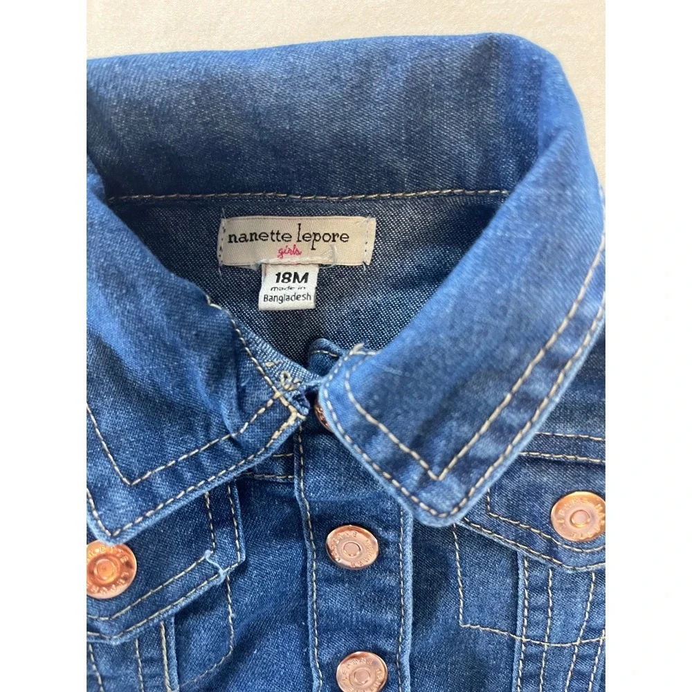 Nanette Lepore Girls Denim Jacket Blue Ruffle‎ Sleeves Size 18 Months